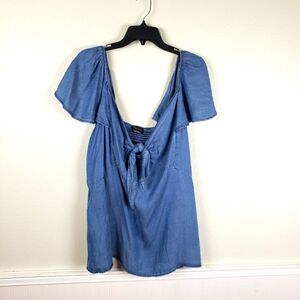 Women's City Chic Baby Doll Chambery Blue Smocked Ruffle Sleeve Top Size XL/22